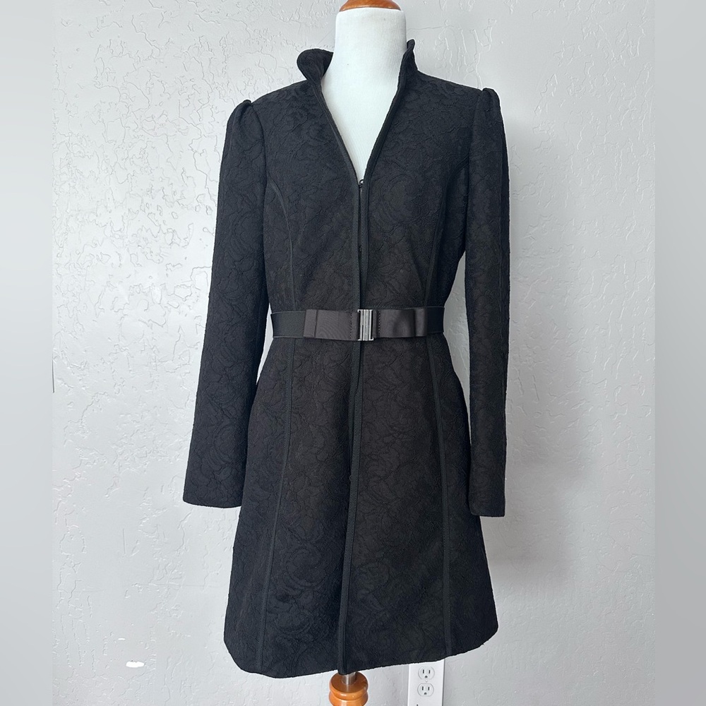 White House black market black lace trench coat size medium c7